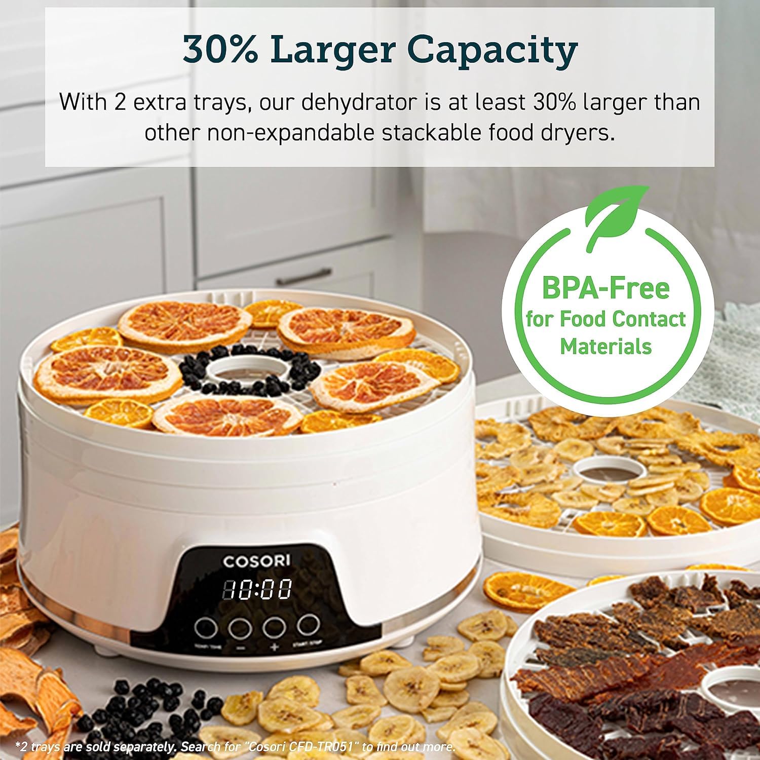 COSORI Deshidratador de Alimentos, 5 Bandejas sin BPA, 165°F Control de Temperatura, Temporizador 48H, 350W para Frutas, Verduras, Carne y Snacks para Perros, con 50 Recetas