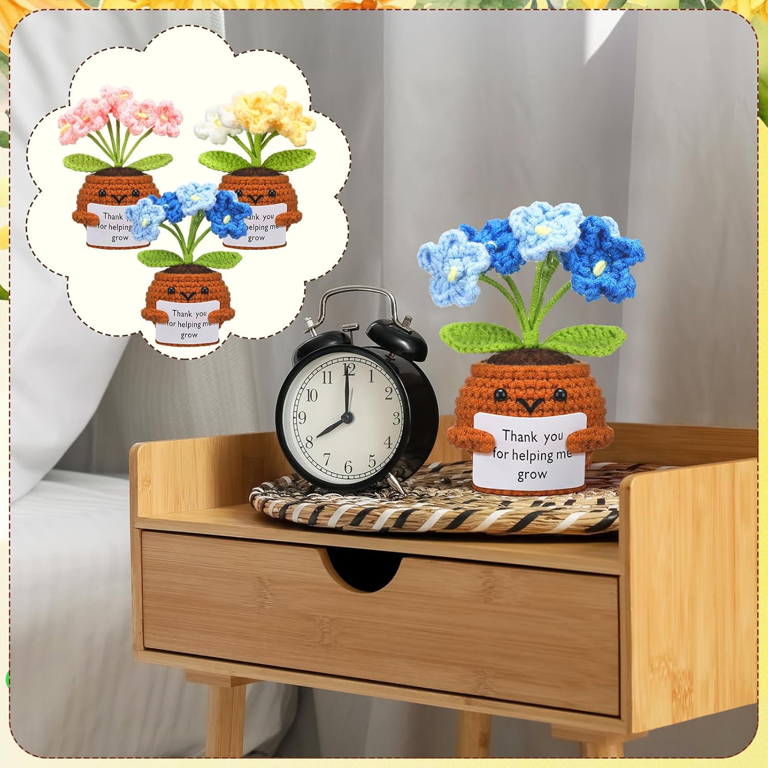 3 Pcs Teacher Appreciation Gifts Positive Flower Handmade Crochet Doll Thank You for Helping Me Grow Gift for Women Teacher Appreciation Week End Year(Flower) - Image 7