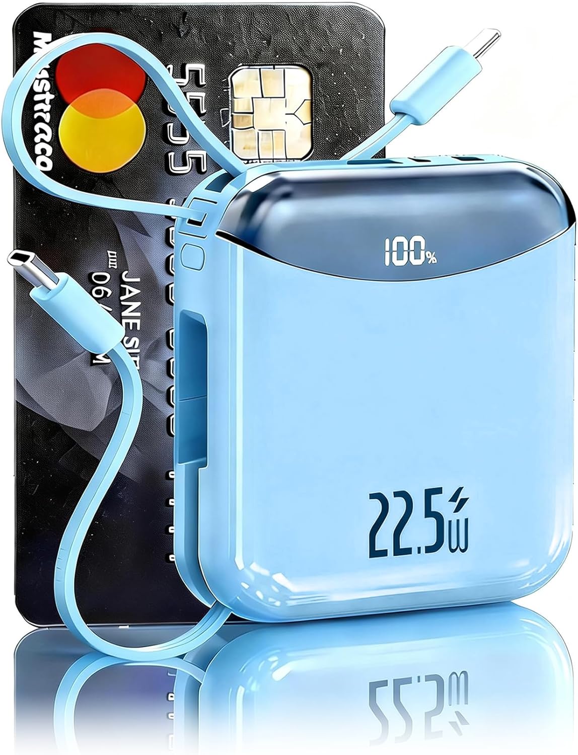 10000mAh Portable Charger with Built-in USB-C & Light-ning Cables, 22.5W Fast Charging Power Bank, Travel Battery Pack with LED Display for iPhone Samsung Android – Flight Approved