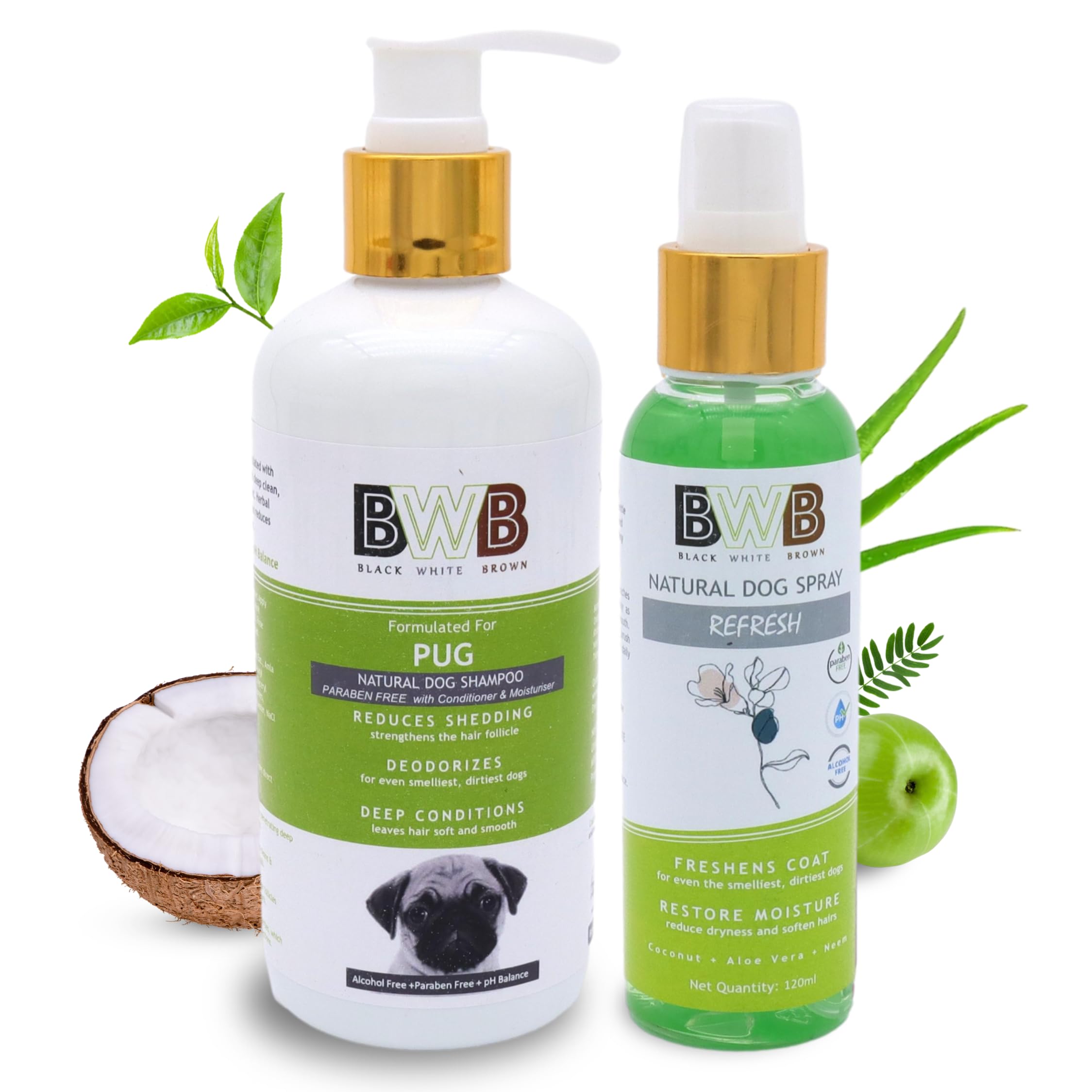 BWB Natural Dog Shampoo for Pug PARABEN Free+Alcohol Free+pH Balance with Conditioner & Moisturiser and Added Alovera,NEEM,Coconut & Amla extracts (300 ml + Deospray) (B0BX6HYLG8) Amazon Price History, Amazon Price Tracker