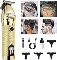 Vista 2 de Professional Hair Trimmer Cordless Outlining Trimmer T Liners Clippers for Men Rechargeable LED Display Zero Gapped Trimmers for Barbers（Gold
