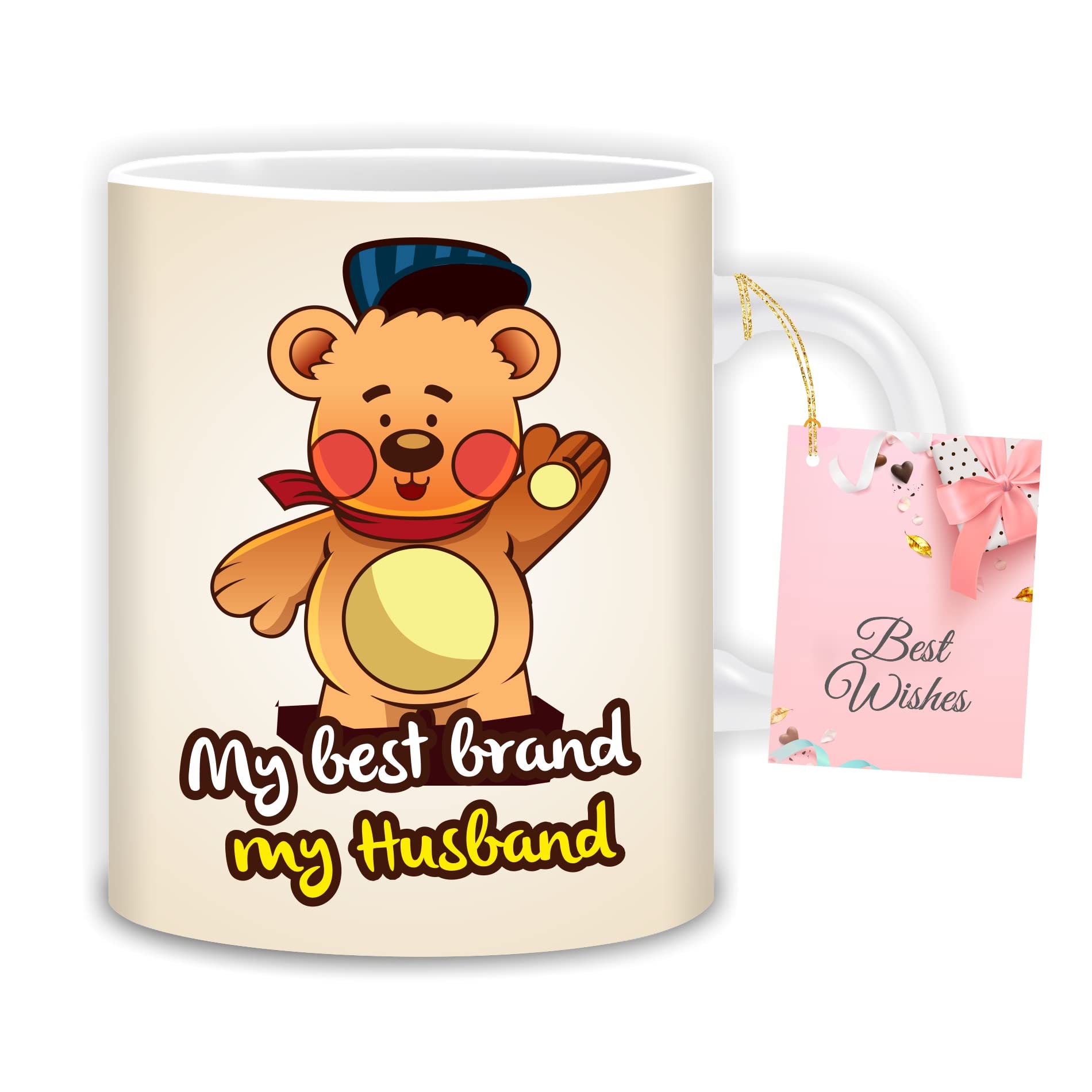 HOME GENIE Ceramic Coffee Mug for Home & Office | Tea, Coffee, Milk | Gift for Husband | Anniversary, Birthday, Valentine - My Best Brand My Husband (with Best Wishes Tag)