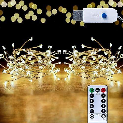 HANNAHONG Guirnalda de 100 luces LED para coronaguirnalda, árbol de Navidad, dormitorio, botellatarro, enchufe USB, luces parpadeantes de alambre