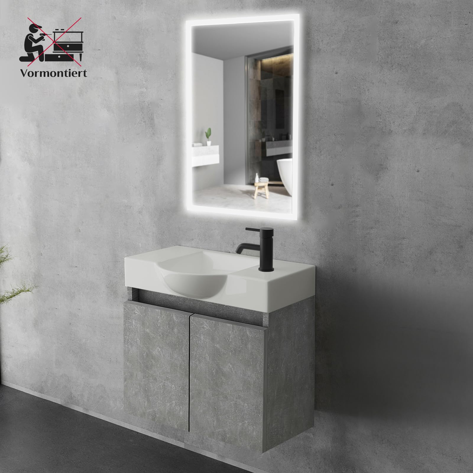 Alpenberger - Lavabo con mobiletto da 55 cm di larghezza, lavabo con mobiletto da bagno, moderno set grigio, piccolo lavandino per ospiti, mobiletto da bagno