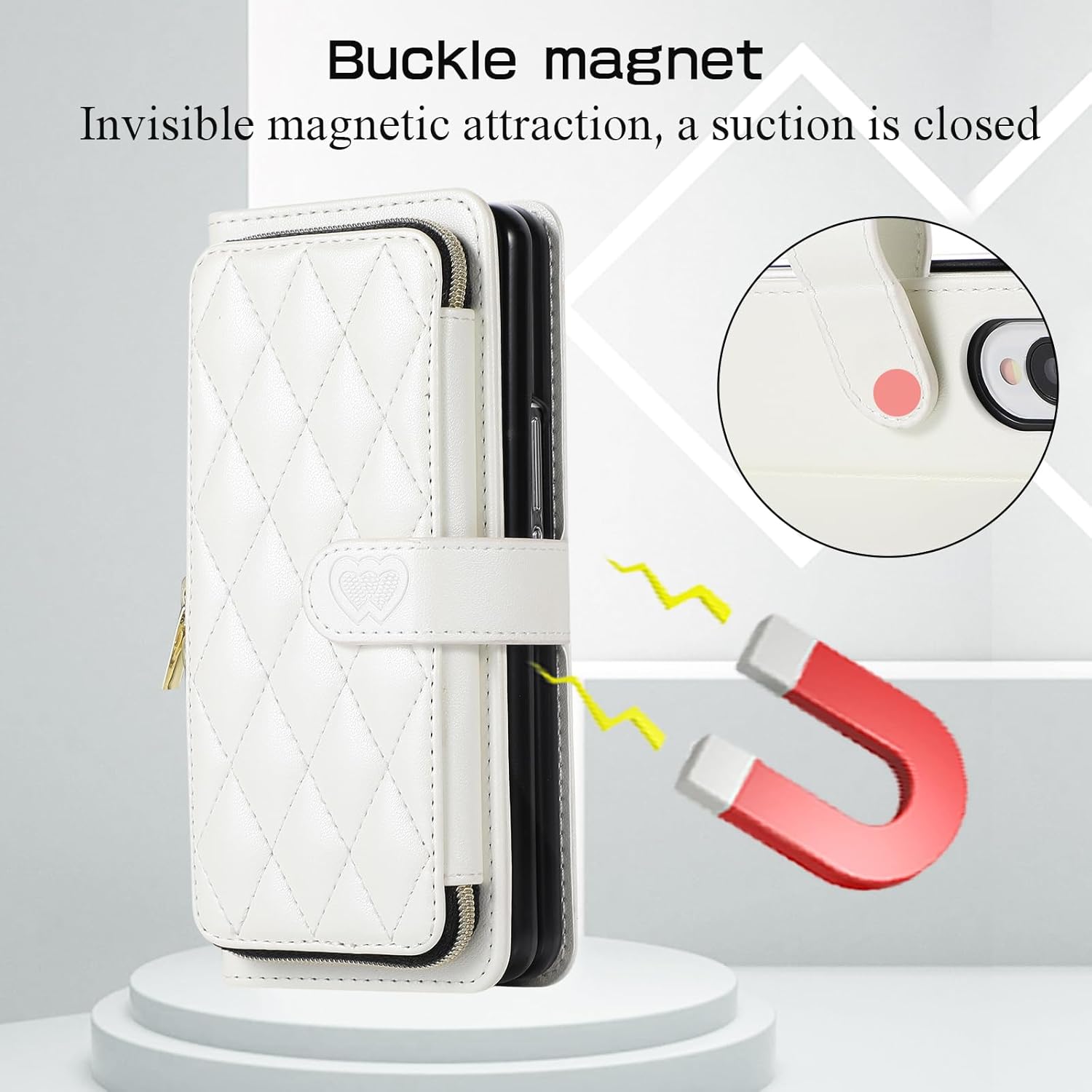 Wallet Case for Samsung Galaxy Z Fold 3 with Zipper Card Holder & Shoulder Strap & Wrist Strap, Crossbody Purse Handbag Stylish Protective Cover for Galaxy Z Fold 3 -White