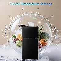Vista 4 de 3.3 Cu. Ft. Mini Fridge with Freezer, Compact Refrigerator with Adjustable 7-Level Thermostat, Dorm Fridge for Kichen, RV, Office, Apartment, Black