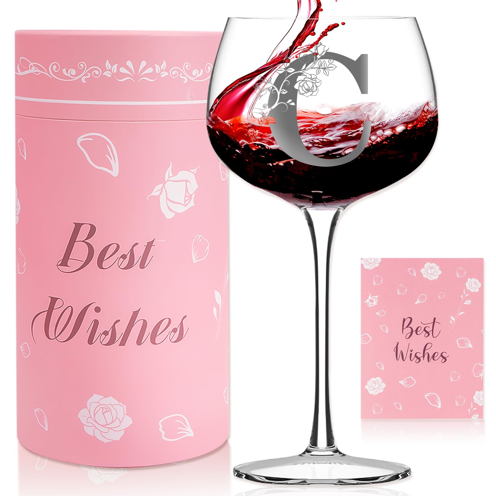 Birthday Gifts for Women - Personalised Gifts for Women,Customized Initial Wine Glass, Gin Glass, Personalised Wine Glass, Christmas Wedding Retirement Gifts for Friend Mom Teachers Wife Sister