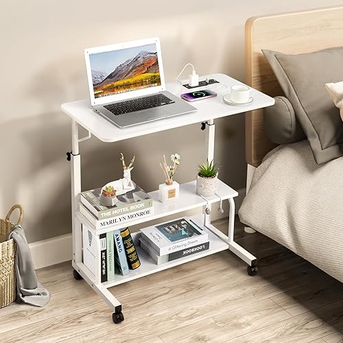 Miniatura 16 de Karl home Mesa móvil pequeña de 23.6 pulgadas, escritorio para computadora con ruedas, altura ajustable, carrito de computadora portátil, mesa Negro