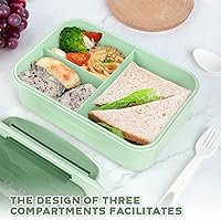 Vista 3 de Korlon Paquete de 2 loncheras Bento para niños, 47.3 fl oz, con cuchara y tenedor, 3 compartimentos para adultos, para cenar, trabajo, picnic