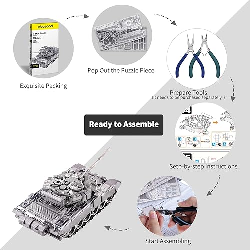 Miniatura 3 de Piececool Rompecabezas 3D de metal para adultos o adolescentes, tanque militar T-90A DIY modelo de metal 3D, kits de proyectos de construcción de
