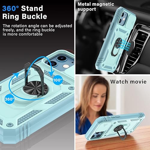 Vista 10 de Korecase Funda de protección para iPhone 12 y 12 Pro Ring Case con cubierta para lente de cámara, grado militar, resistente, de doble capa, cuerpo