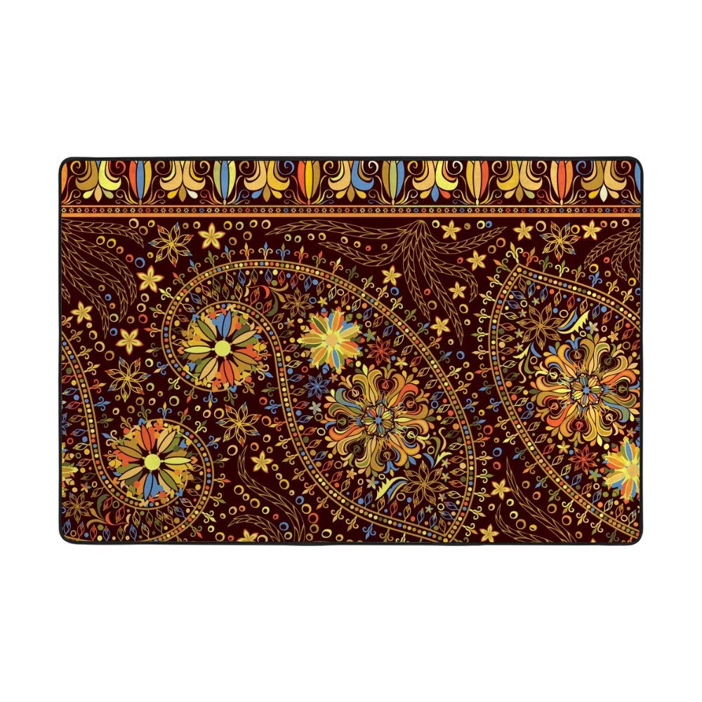 Tapis vintage cachemire marron en velours corail Ruchen, l'élégance noble