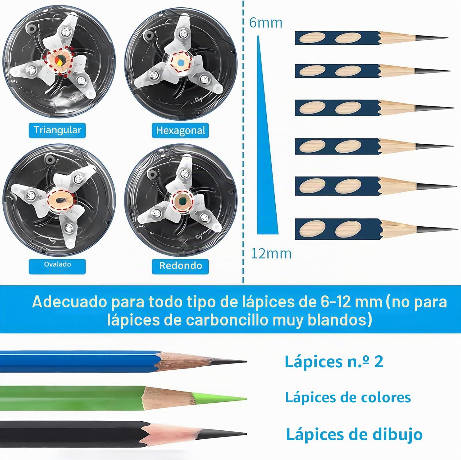 Tamaño de rayo eléctrico de punta larga, recargable con contenedor, 8-17 mm, apagado automático, para lápices de colores de carboncillo φ6-12 mm