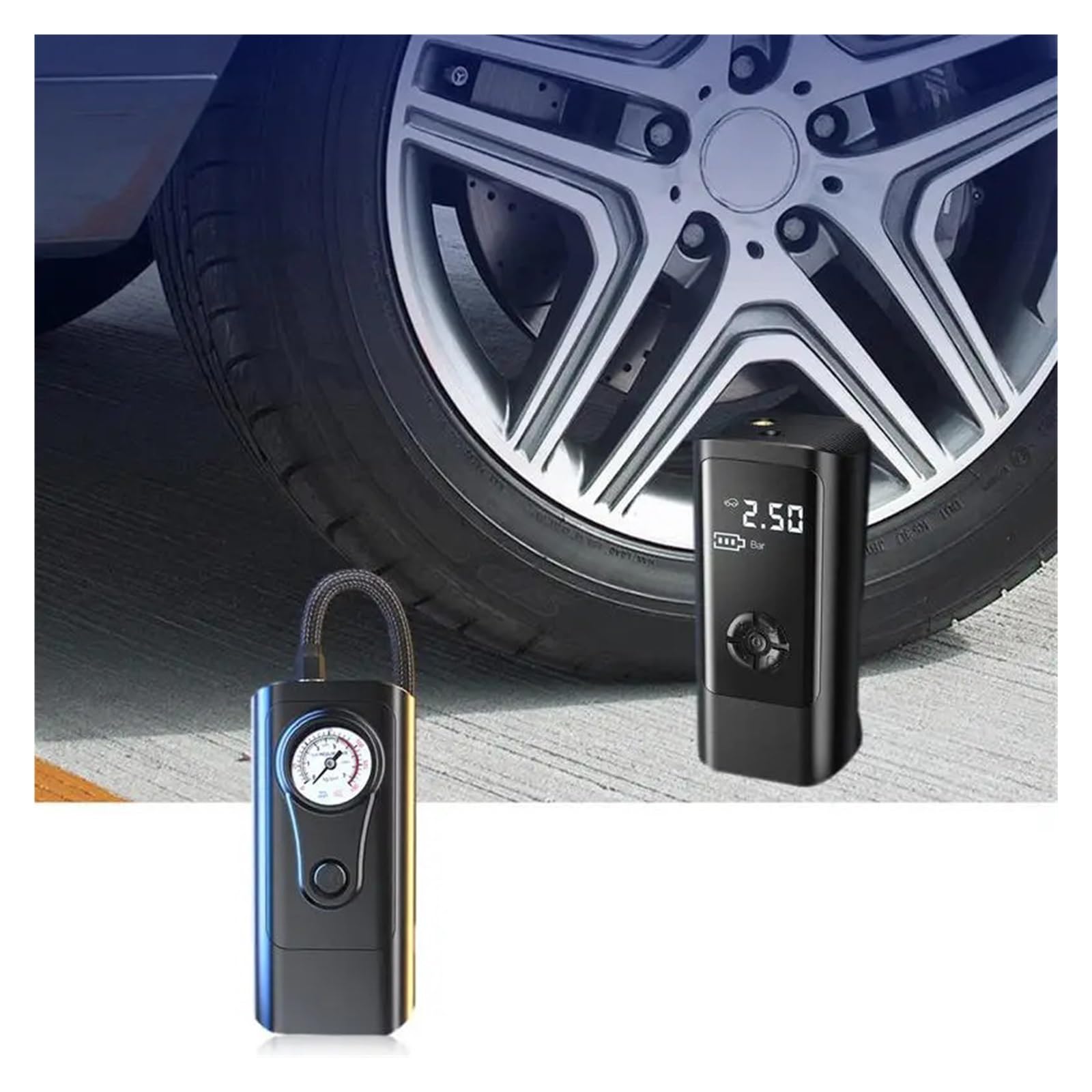 8000mAh Bezprzewodowa/przewodowa Przenośna Sprężarka Powietrza Do Samochodu 12V 150PSI Elektryczna Pompka Do Opon Do Samochodowych Kulek Motocyklowych Akcesoria Rapid Inflator(Wired pointer)