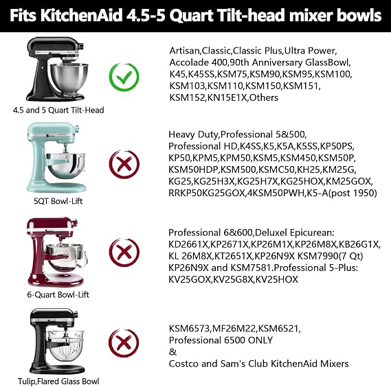 Flex Edge Beater for KitchenAid 4.5/5 QT Tilt Head Stand Mixer Fits 4.5-5 Quart Bowls,With Silicone Edges For Kitchen Aid Accessories and Attachments