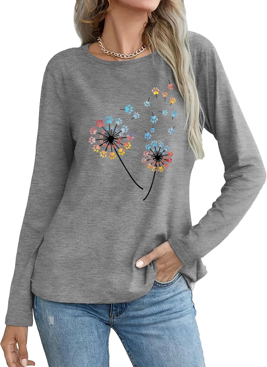 Women's Vintage Floral Long Sleeve T Shirt Boho Floral Printed Shirt Wildflower Graphic Tee Casual Tops - Image 2