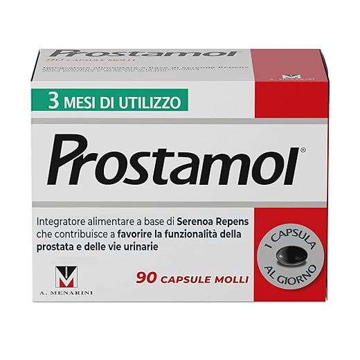 Prostamol 90 Capsule Molli - Integratore Alimentare a base di Serenoa repens (320 mg) per la Funzionalità della Prostata e delle Vie Urinarie. Senza Glutine.