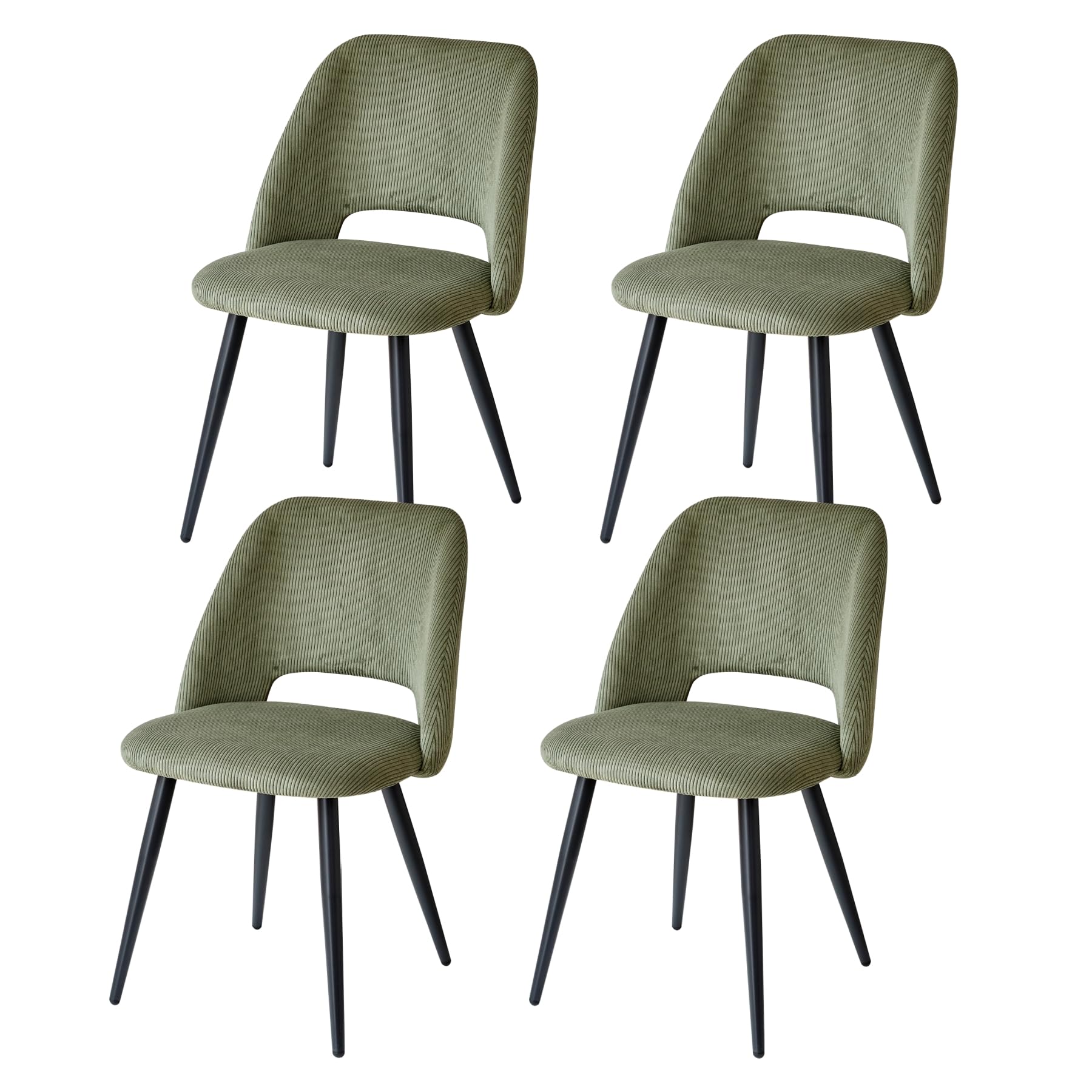 GrandCA HOME Lot de 4 Chaises de Salle à Manger Modernes, Dossier Creux en Velours Côtelé, Rembourrées, pour Salle à Manger, Cuisine, Salon et Chambre (Vert)