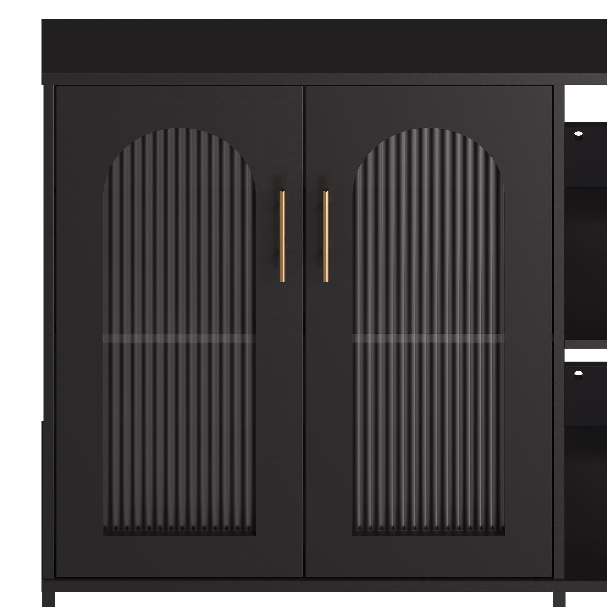 Metallschrank Mit Glastüren, Sideboard Küchenschrank, Glas Vitrine Schrank Mit Verstellbarem Regal, Anrichte Schrank Für Küche Esszimmer Wohnzimmer, 100 x 40 x 80 cm, Schwarz