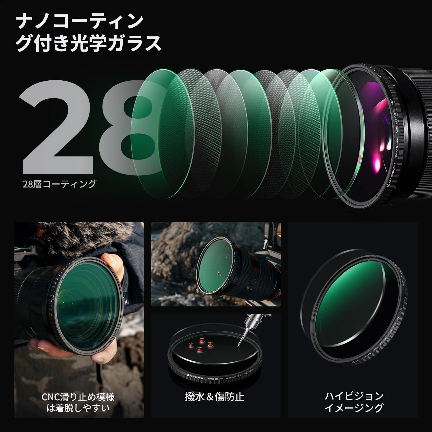 Amazon | K&F CONCEPT 52mm 可変NDフィルター ND2-ND32 X状ムラなし