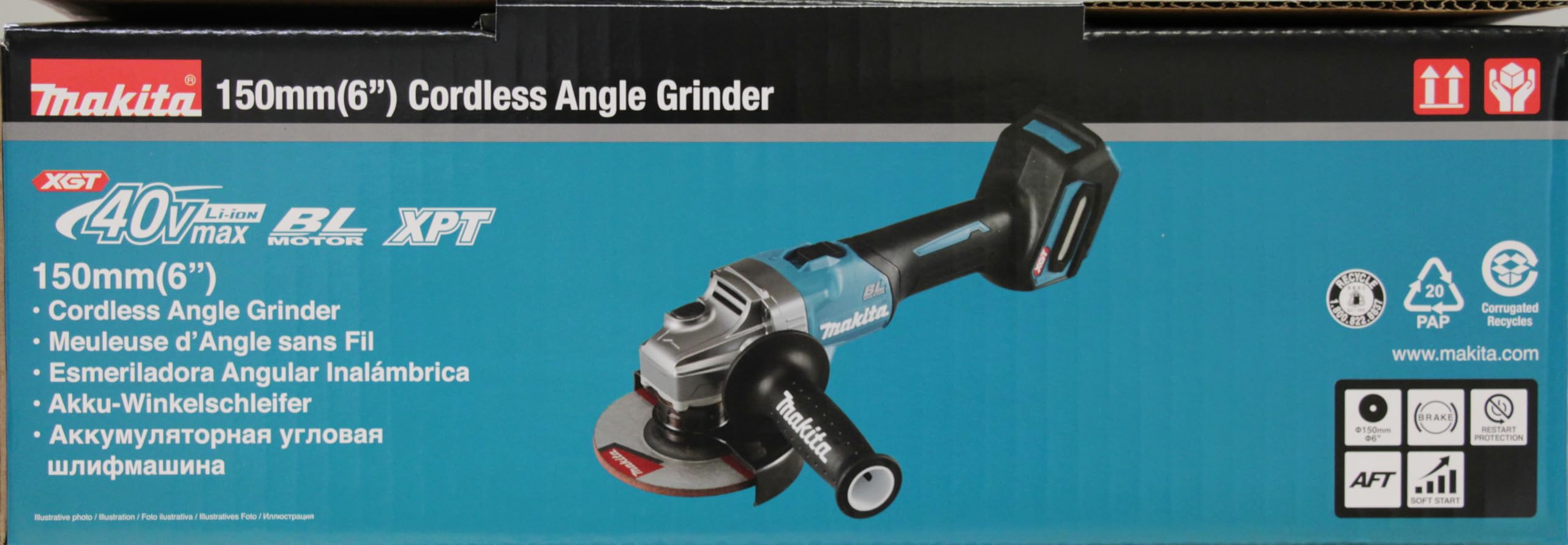 MAKITA AMOLADORA Angular INALÁMBRICA GA035GZ 150mm XGT, Aluminium, Petrolio (senza batteria, senza caricatore)