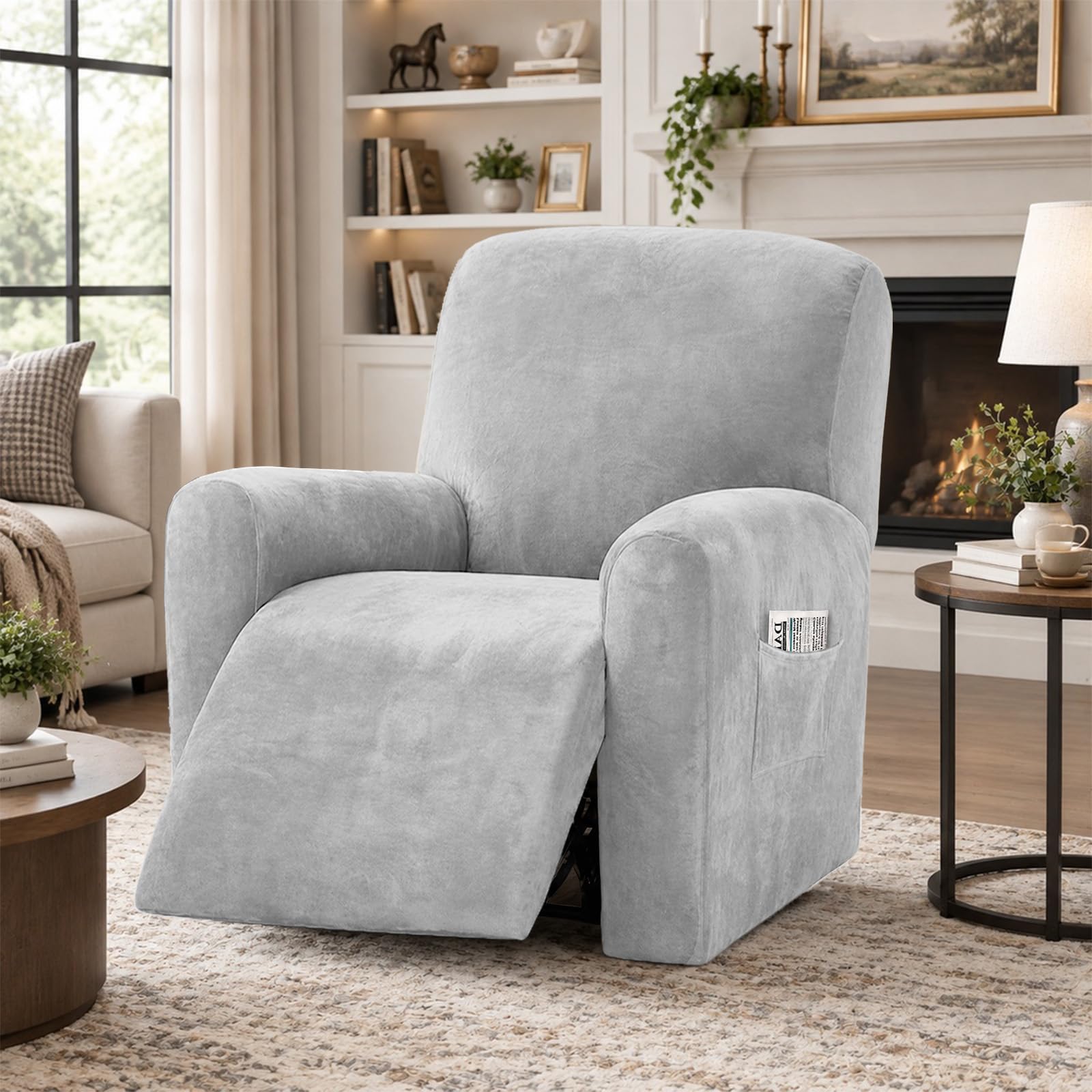 Stretch Velvet Recliner Chair Cover, 1-Seater Recliner Sofa Cover — image 1
