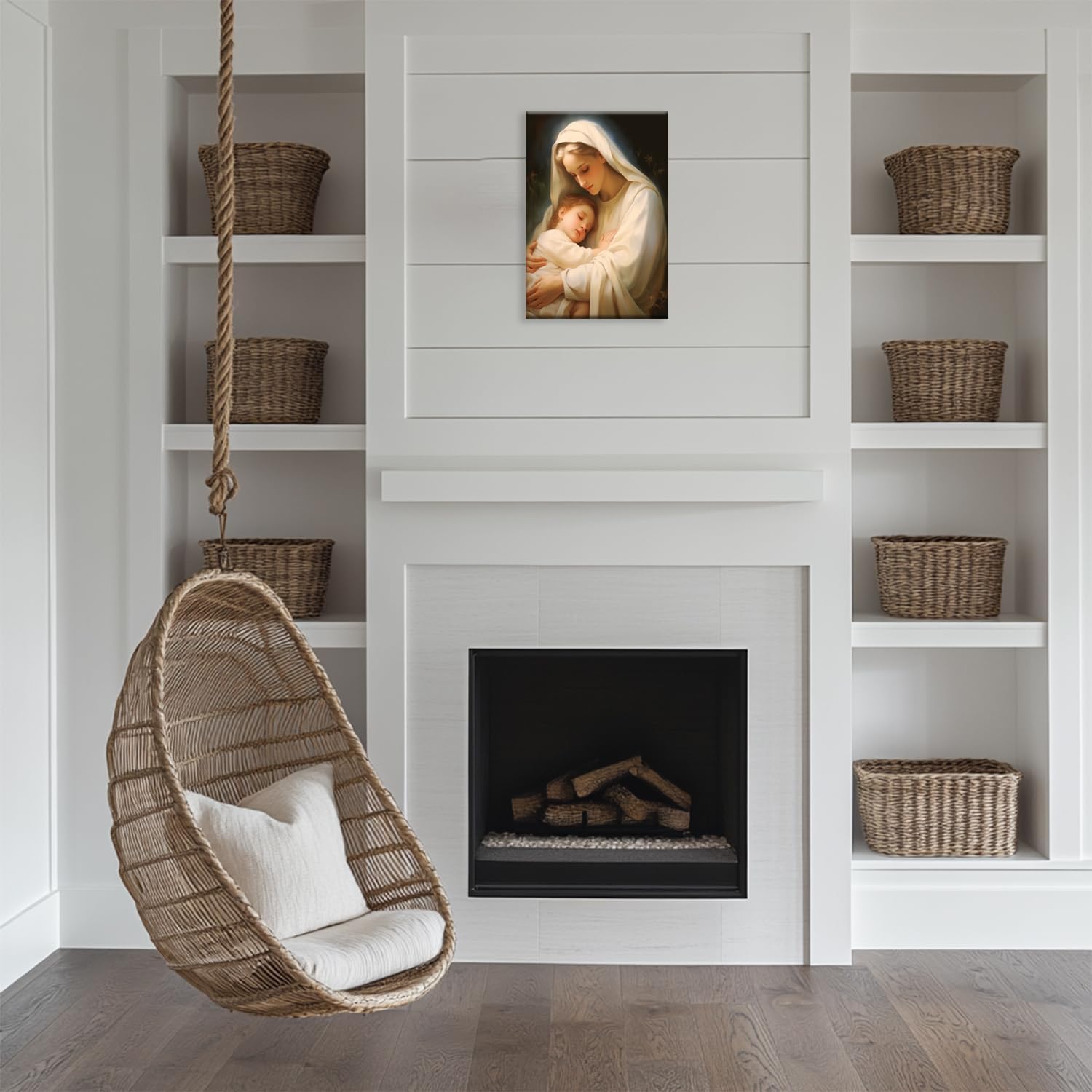 MODOJOART Virgin Mary Canvas Wall Art, Virgin Mary and Baby Jesus Painting Print Mother of Jesus Christ Religious Picture Poster for Church Hallway Decor(Artwork-07, 12"x18")