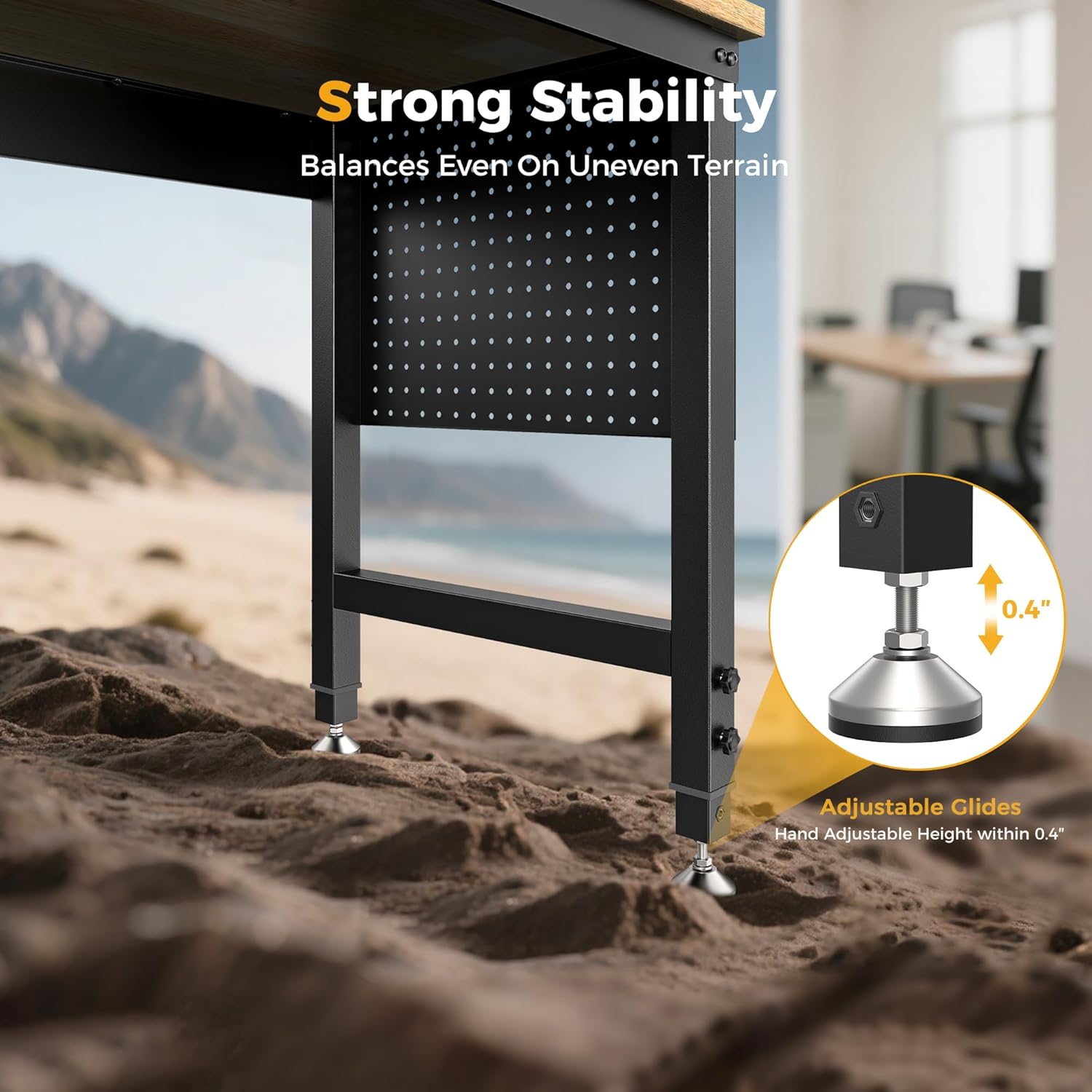 60" Adjustable Heavy Duty Workbench, 2000 LBS Load Capacity Rubber Wood Work Table with Pegboard, Power Outlets, Work Bench for Garage, Workshop, Office, Home, Commercial - Image 4