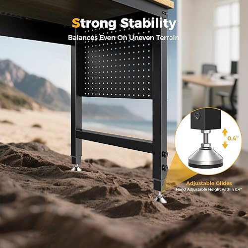 Miniatura 7 de Banco de trabajo ajustable de 96 pulgadas, capacidad de carga de 2000 libras, mesa de trabajo de madera de goma con tablero de clavijas, tomas de