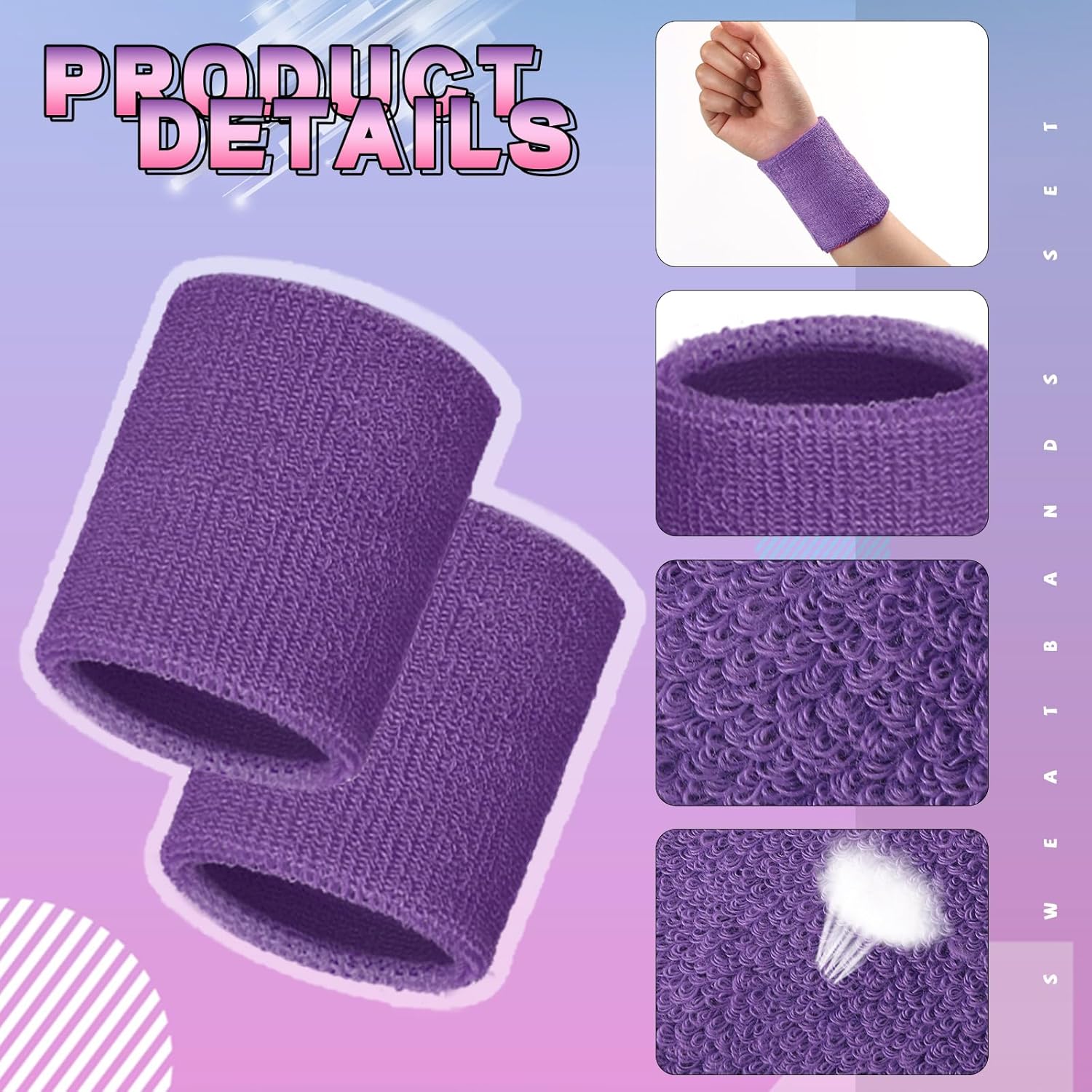 WILLBOND 8 Pack Wrist Sweatbands Sports Wristbands Tennis Sweatbands Neon 80s Thick Cotton Gymnastics Sweat Band International Sports Athletic Wristband for Men Women Party Supplies - Image 2