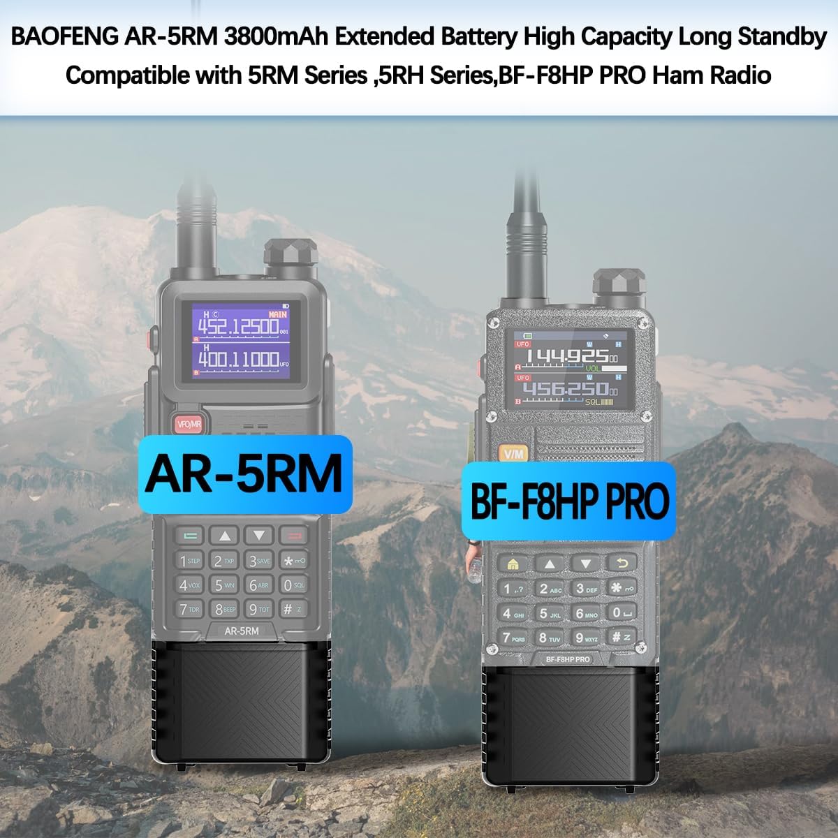 BAOFENG BF-F8HP PRO,AR-5RM Battery Rechargeable 3800mAh Extended Battery USB-C Charger Compatible with UV-5G Plus,UV-5RH PRO GPS,GM-5RH GMRS 5RM Series Ham Radio Handheld Accessories,2 Pack