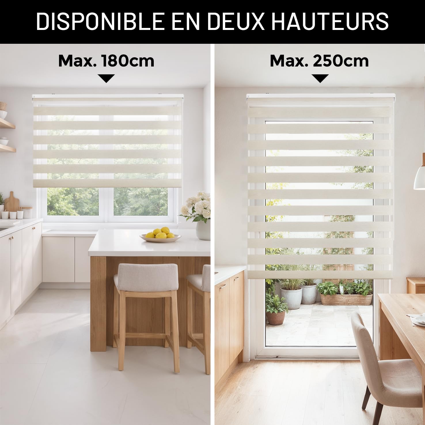 Store Jour Nuit Enrouleur pour fenêtres Tissu Double 120x250 cm Lin | Installation facile mur/plafond Largeur tissu 117,5 cm Stores enrouleurs intérieurs Qualité Premium Maison StoresDeco