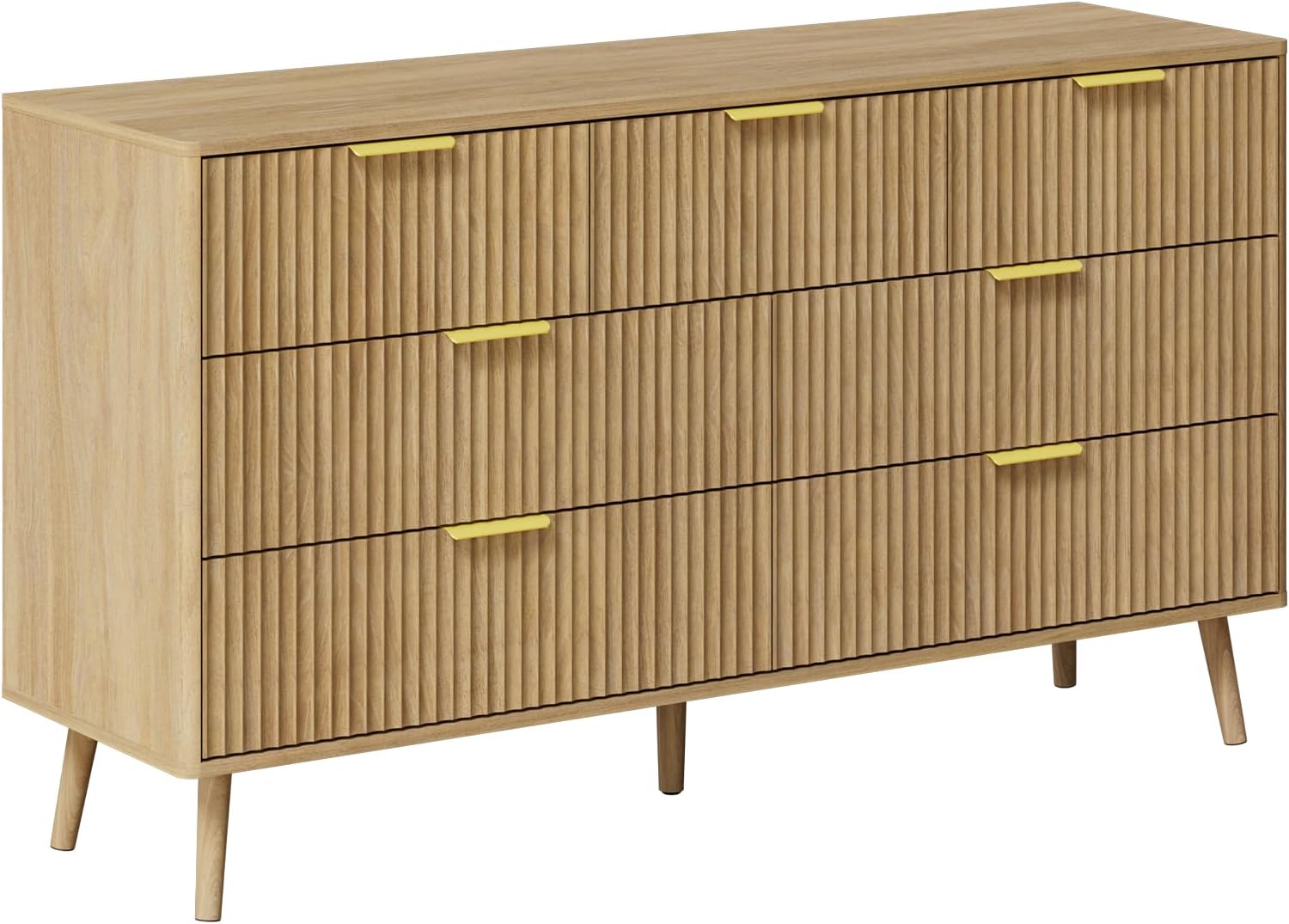 LYNSOM 55" W Fluted Dresser for Bedroom with 7 Drawer, Modern Chest of Drawers with Metal Handle and Curved Profile Design, Wood Dresser TV Stand & Storage Organizer for Living Room, Natural Oak Natural Oak 15.7"D x 55.1"W x 30.9"H (7 Drawers)