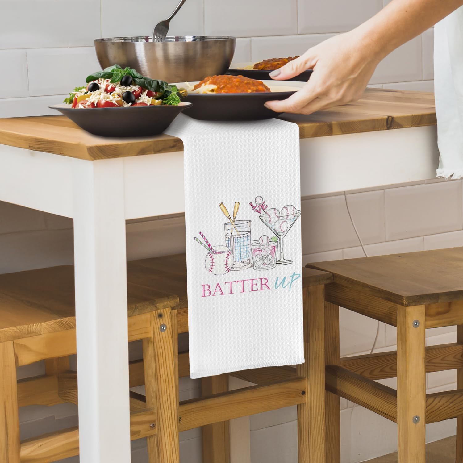 Baseball Martini Kitchen Towels, Gifts for Baseball Lovers Players Dish Tea Towels, Cocktail Lover Gifts Decorative Hand Towel for Kitchen Bar Cart, 16x24 Inch - Image 4