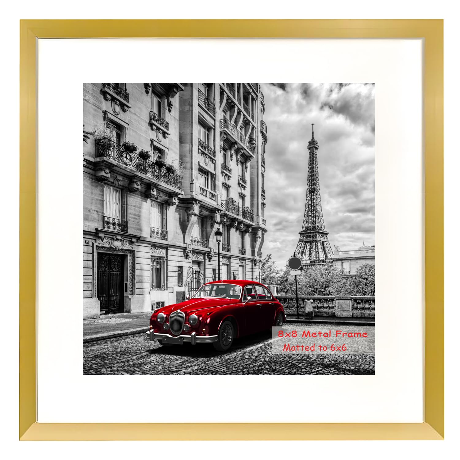 8x8(20.3x20.3cm) Metal Picture Frame Aluminum Photo Frames with 6x6(15x15cm) Mat for Wall or Tabletop Display - Gold, Plastic Glass