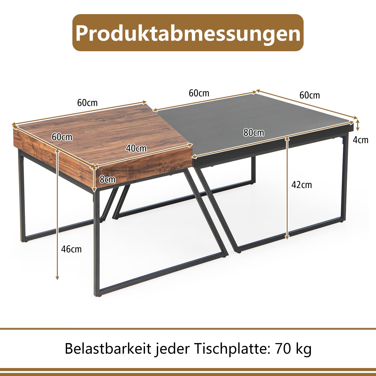 Aibiju YD-011H Salontafel, kleine salontafel van hout met 2 etages Aibiju YD-011H Salontafel, kleine salontafel van hout met 2 etages