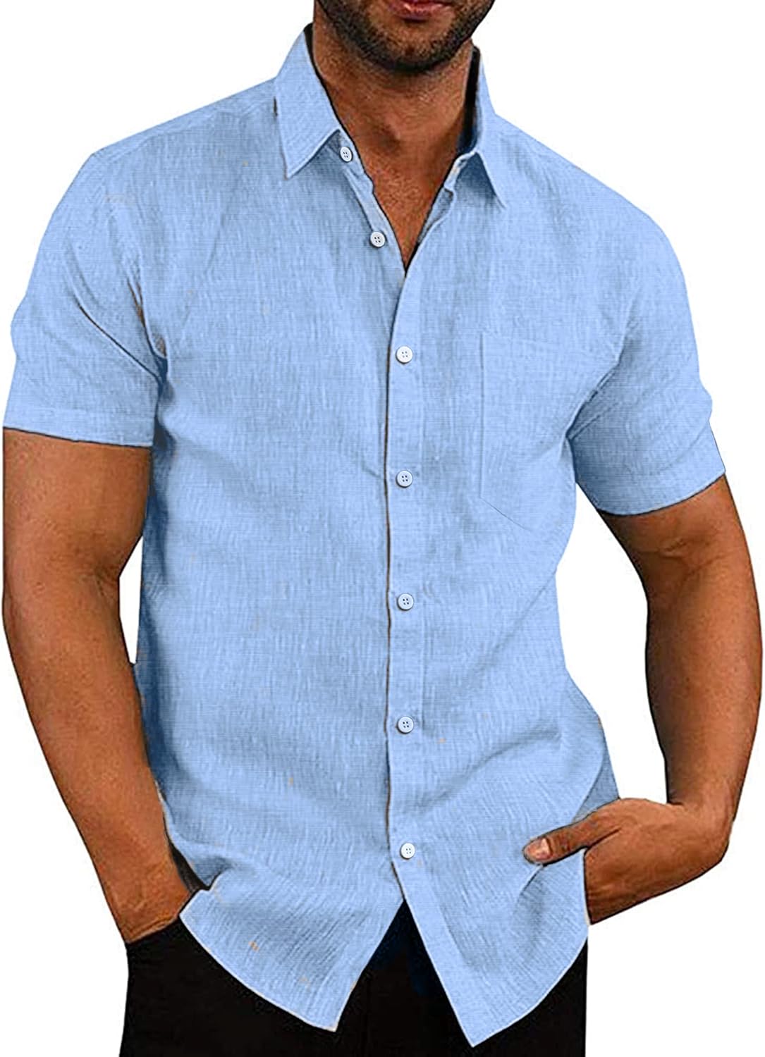 COOFANDY Men's Casual Button Down Shirts Short Sleeve Linen Shirts Summer Beach Dress Shirt