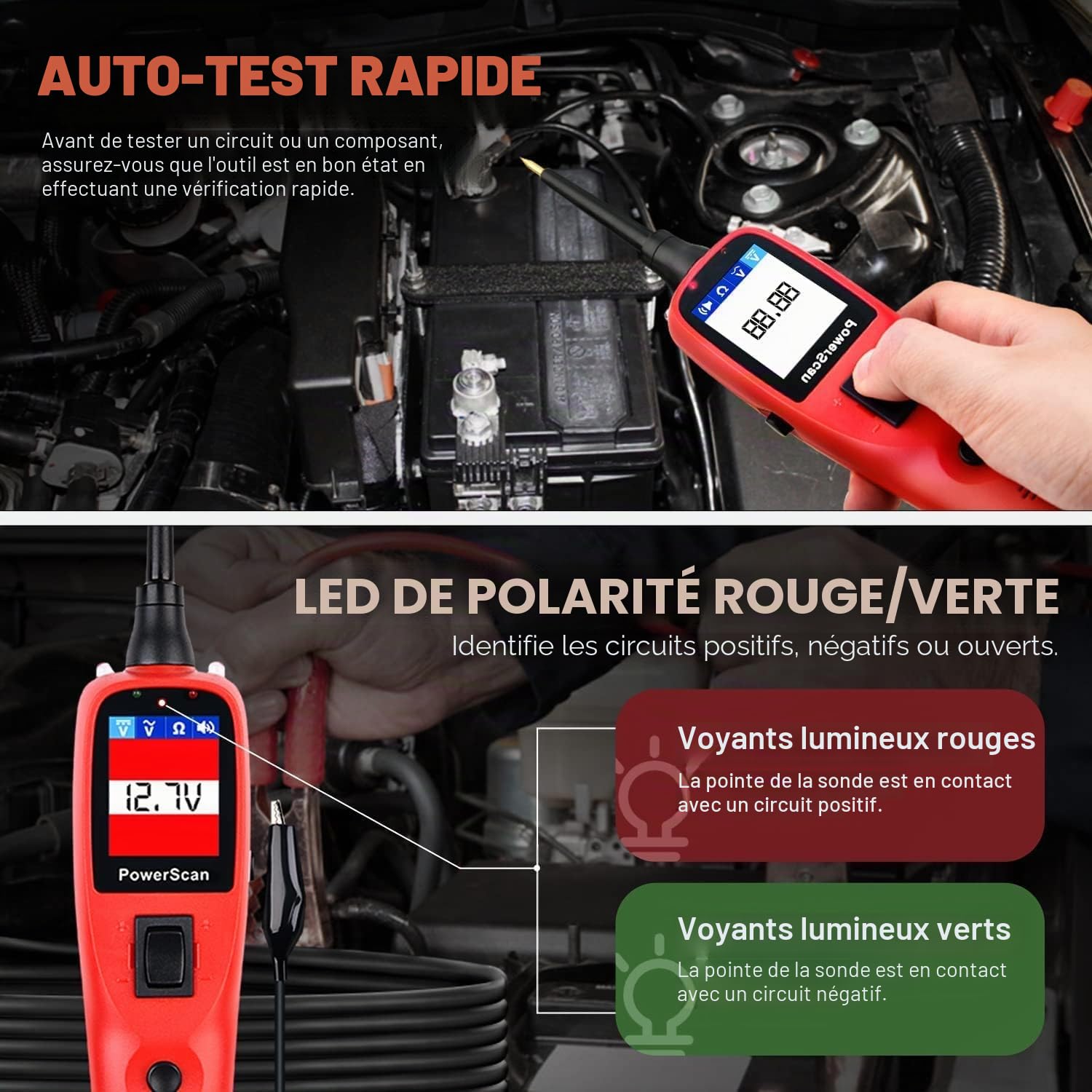 Autel PowerScan PS100 Sonde Circuit Électrique, 12V 24V Outil de Diagnostic Circuit Électrique, Testeur de Circuit Automobile, Lire la Résistance du Courant AC/DC, Disjoncteur Intégré, 20 Pieds Cordon