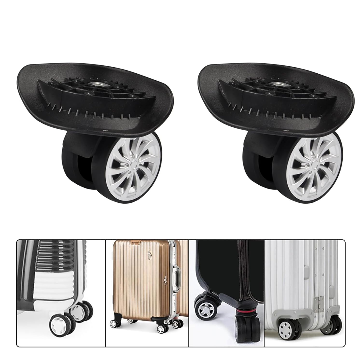BRRNOO 2-Pack Universal Luggage Replacement Wheels, 360 Degree Swivel for Suitcase Travel