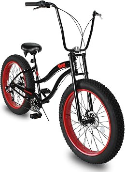 MICARGI SLUGO Fat Tire Cruiser Bike for Mens & Women,Chopper Stretch Bike with Hi-Ten Steel Frame 1/7-Speed Disc Brake, Complete Cruiser Bicycle for Adults Multi-Color