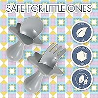 Vista 9 de Elli&Nooli Silicone Baby Utensils Set - 2 Count, Yellow - Star-Shaped Choke Guards for Constructive Eating - Spoon & Fork for Self Feeding