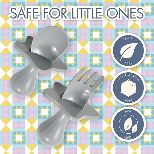 Miniatura 9 de Elli&Nooli Silicone Baby Utensils Set - 2 Count, Yellow - Star-Shaped Choke Guards for Constructive Eating - Spoon & Fork for Self Feeding