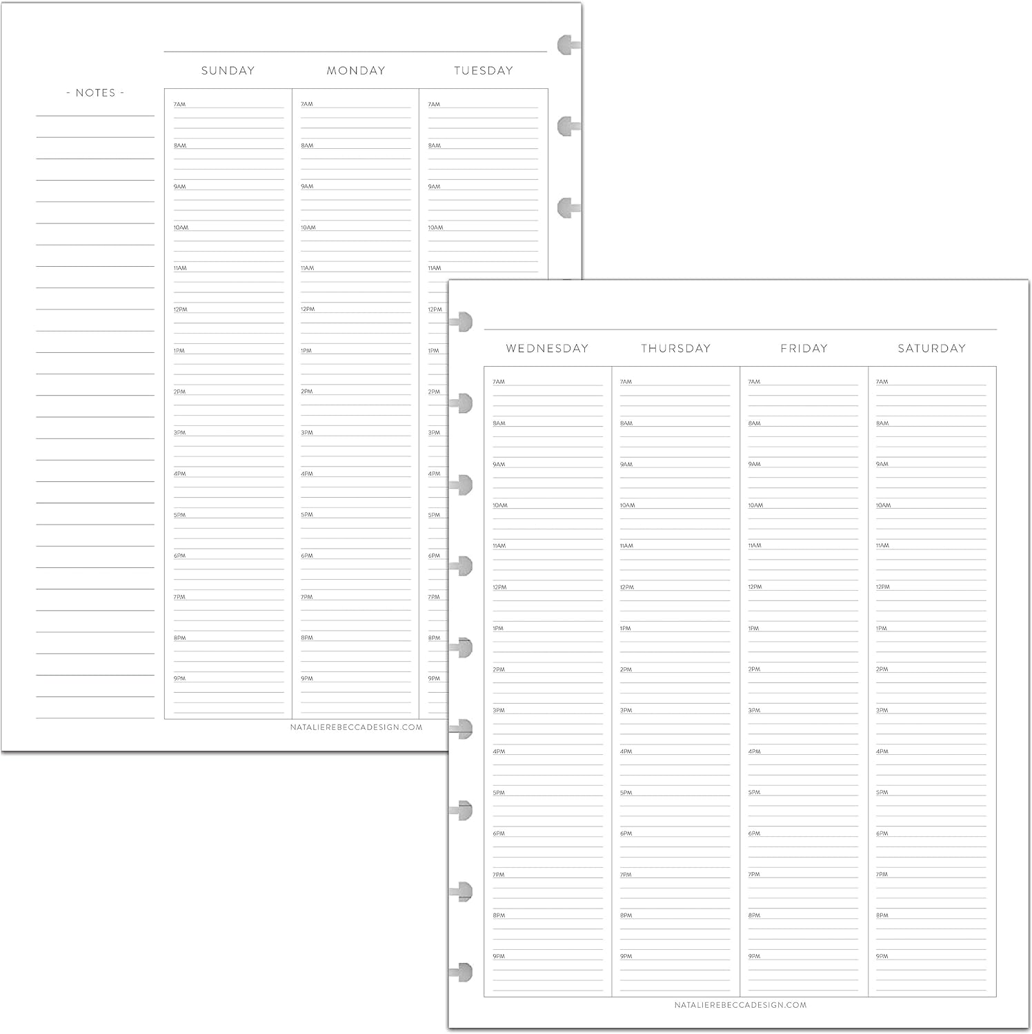 BetterNote Hourly Undated Calendar Refill for Disc Notebook, Weekly Appointment Book, Fits Discbound Levenger Circa, Arc, TUL, Happy Planner, Talia (Classic- 6 months, 9-Disc, 7"x9.25")