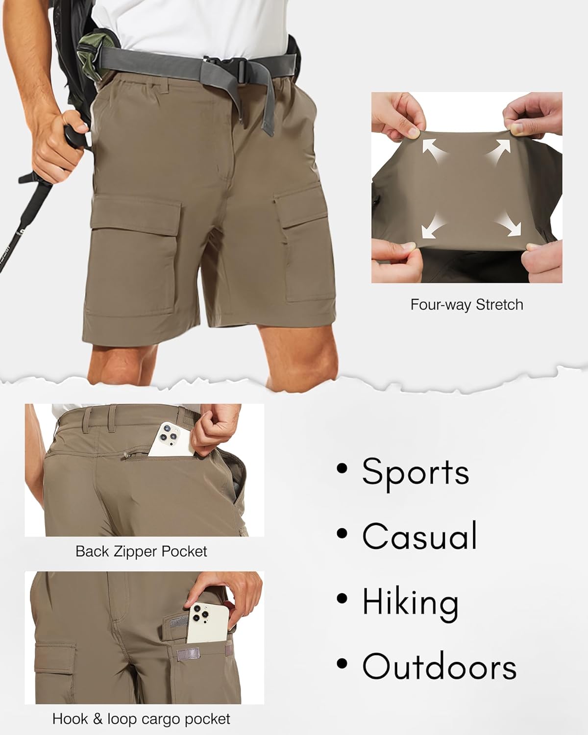 NATUVENIX Hiking Shorts for Men Stretch Lightweight Fishing Shorts Men Quick Dry Cargo Work Shorts Casual Mens Shorts Summer - Image 5