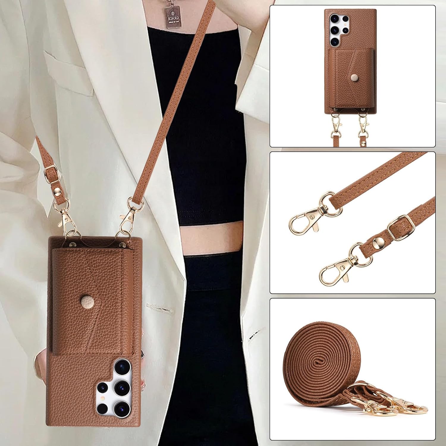 LZTONGK-Crossbody Case for Samsung Galaxy S25 Ultra/S25 Plus/S25, High-Capacity Wallet Case with Stand Function and Mirror Stylish Leather Cover (S25 Ultra,Black)