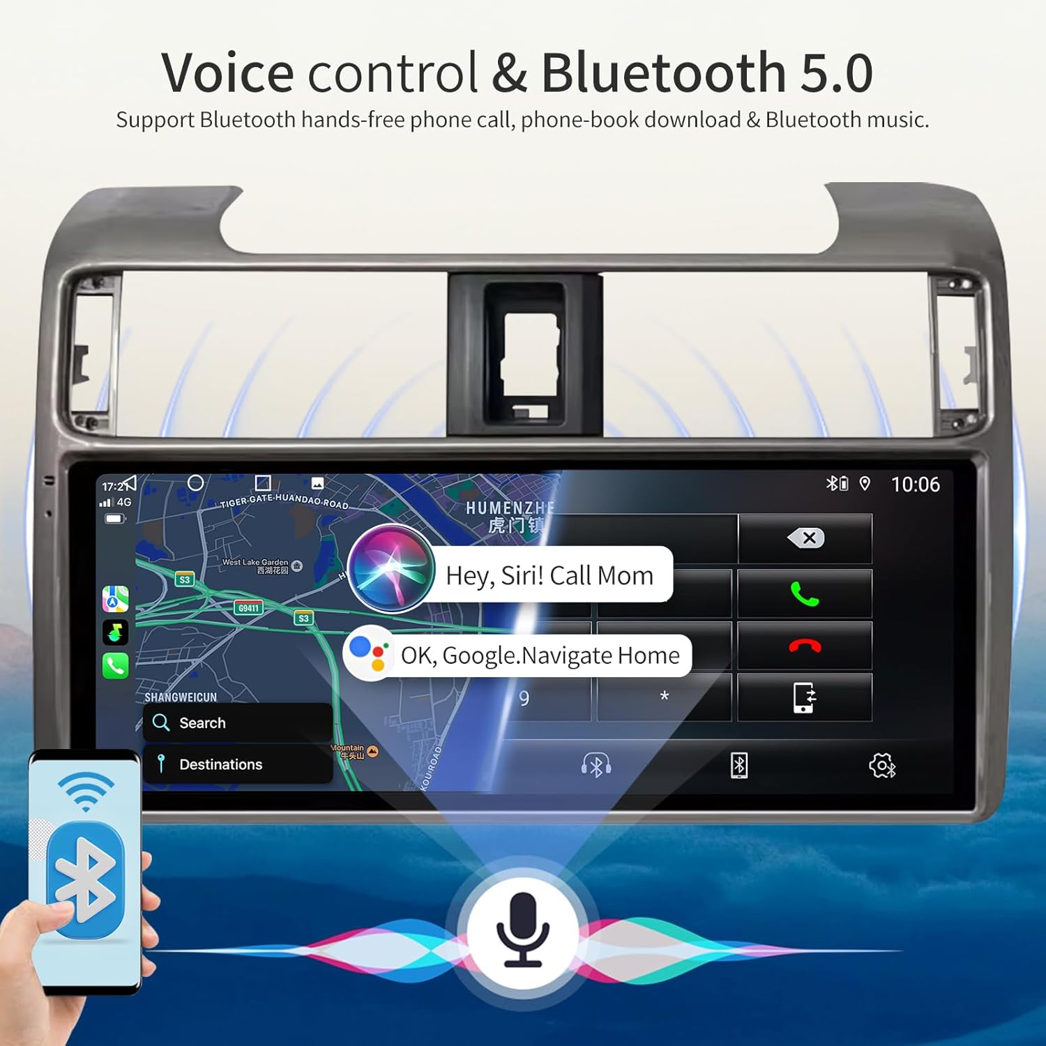 Car Radio Stereo for Toyota 4Runner 2010-2023 Replacement Head Unit 12.3 Inch Touch Screen Carplay Android Auto Tesla Style GPS Navigation Multimedia Play