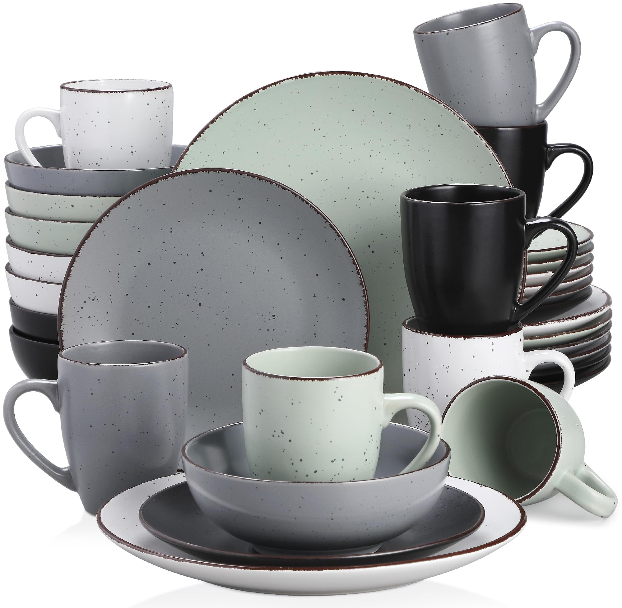 Tafelservice Steingut, vancasso MODA Geschirrset, Vintage Aussehen, 32-teiliges Kombiservice mit je 8 Speisetellern, Kuchentellern, Schalen und Tassen