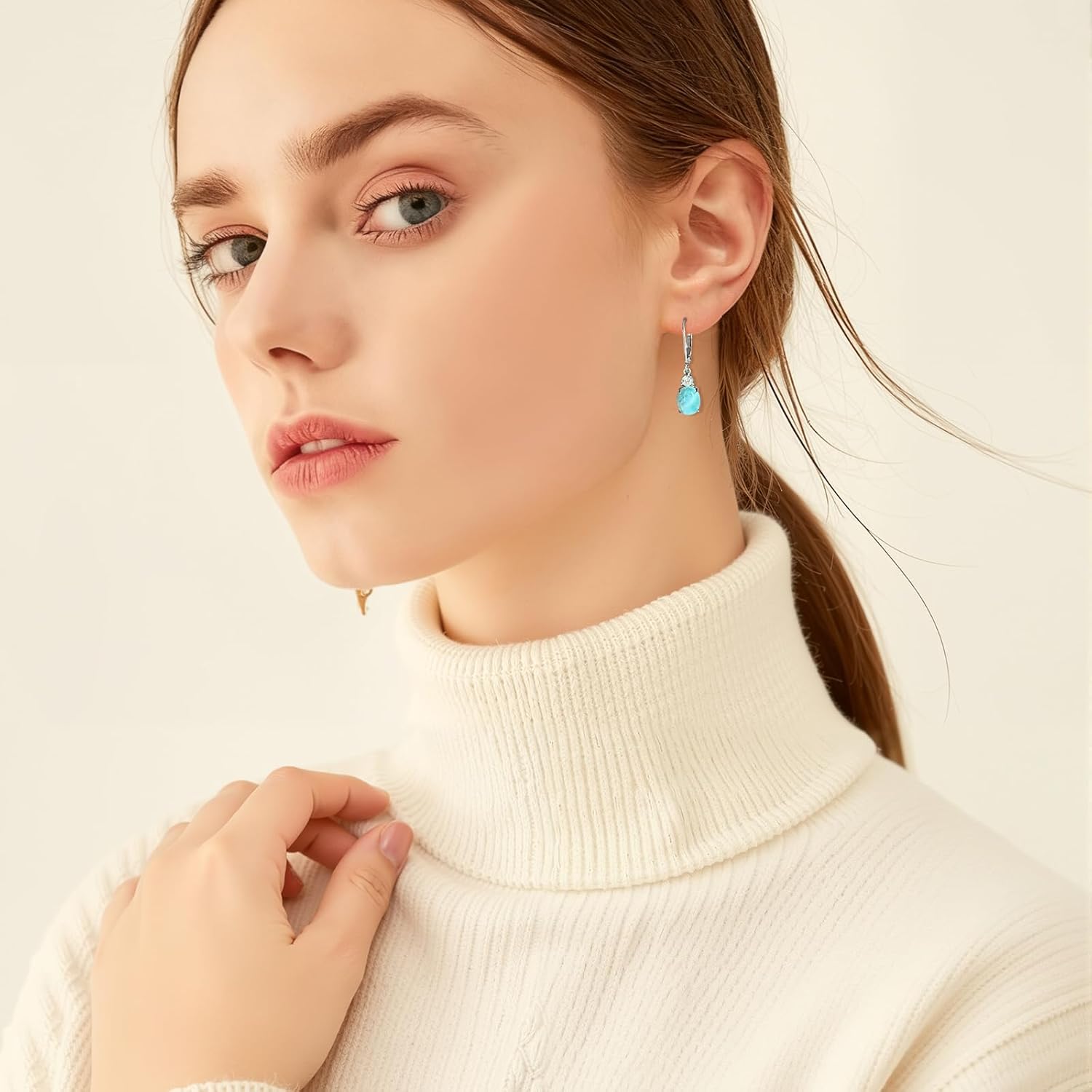 Larimar Dangle Earrings, 925 Sterling Silver Gemstone Larimar Drop Earrings for Women - Image 4