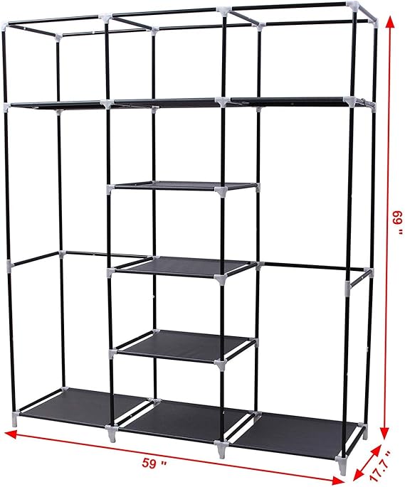 Portable Closet Clothing Wardrobe 5-Layer Nonwoven Wardrobe Double Bar Storage Collection Bag