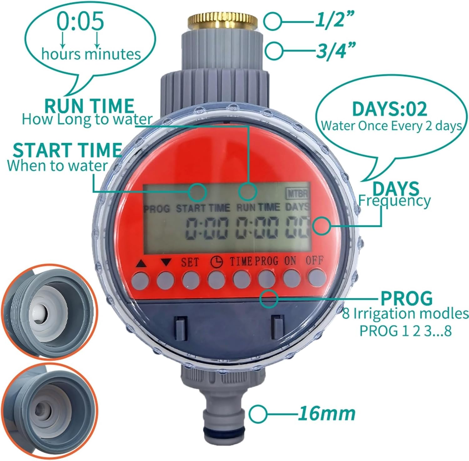 1pc Ball Valve Irrigation Timer Automatic Watering Electronic Water Tank Controller Irrigator for Home Garden Greenhouse(Ball Valve Timer-K)